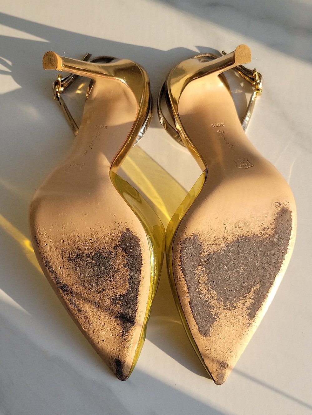Gianvito Rossi Pointed Toe Yellow Transparent Slingback Pumps - Picture 13 of 16
